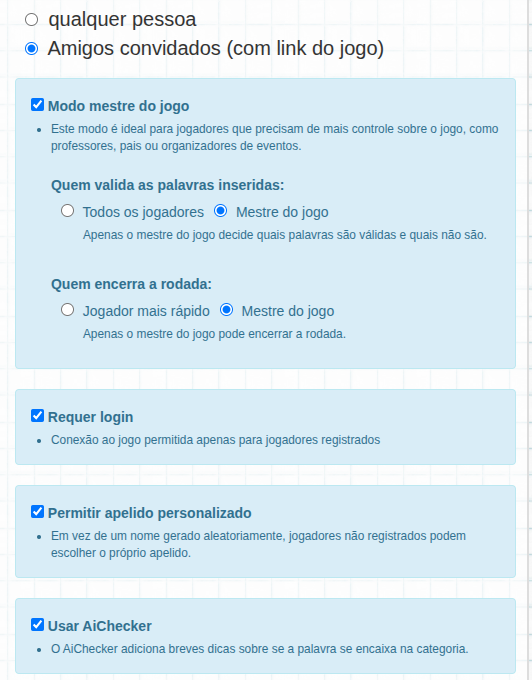 Jogo de Stop Opções avançadas